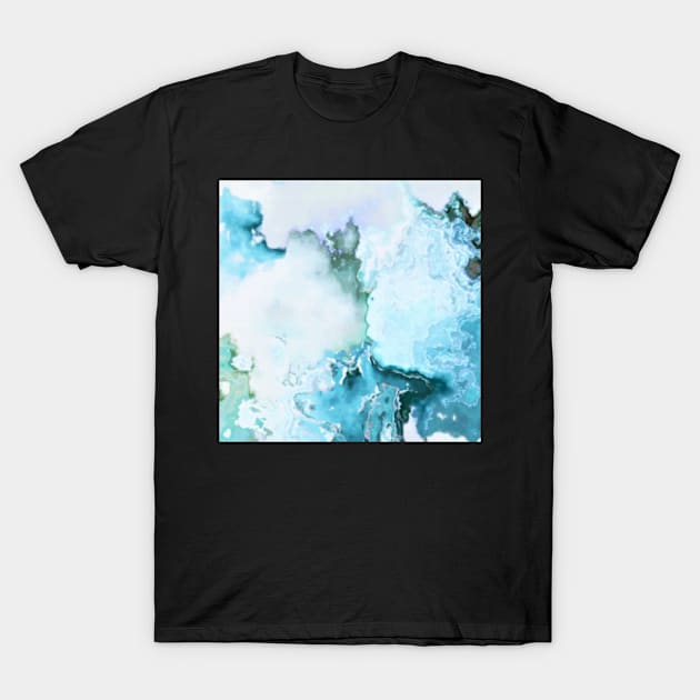 blue fantasy abstract marbled digital painting T-Shirt by katerina-ez